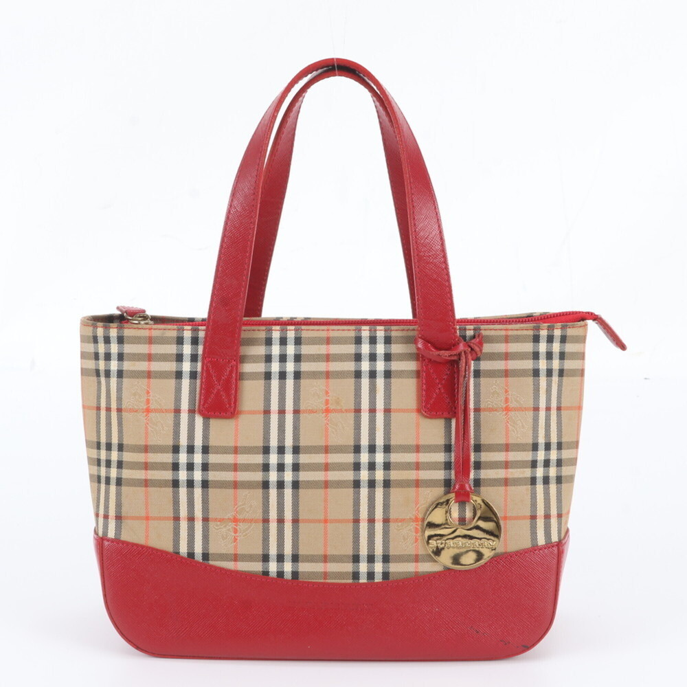 Burberry Nova Check Shadow Horse Leather Tote Bag Shoulder Handbag Beige Women's